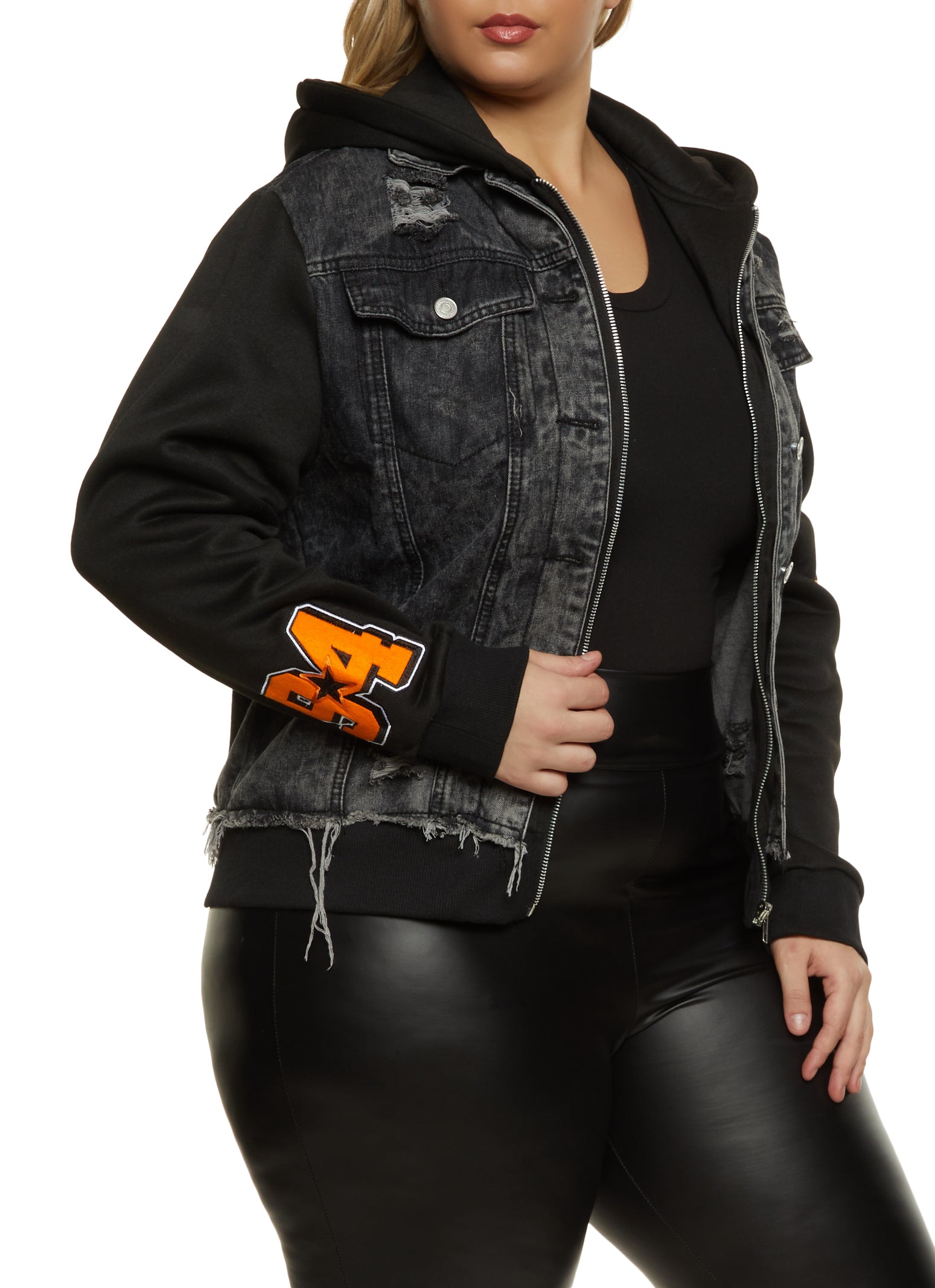 LIMITED COLLECTION Plus Size Black Hooded Distressed Denim Jacket | Yours  Clothing